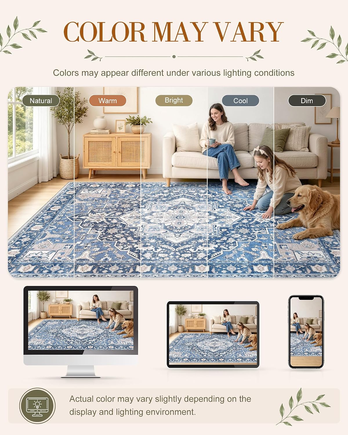 OLANLY 2x4 Washable Accent Rug Non Slip Carpet for Entryway Kitchen Bedside