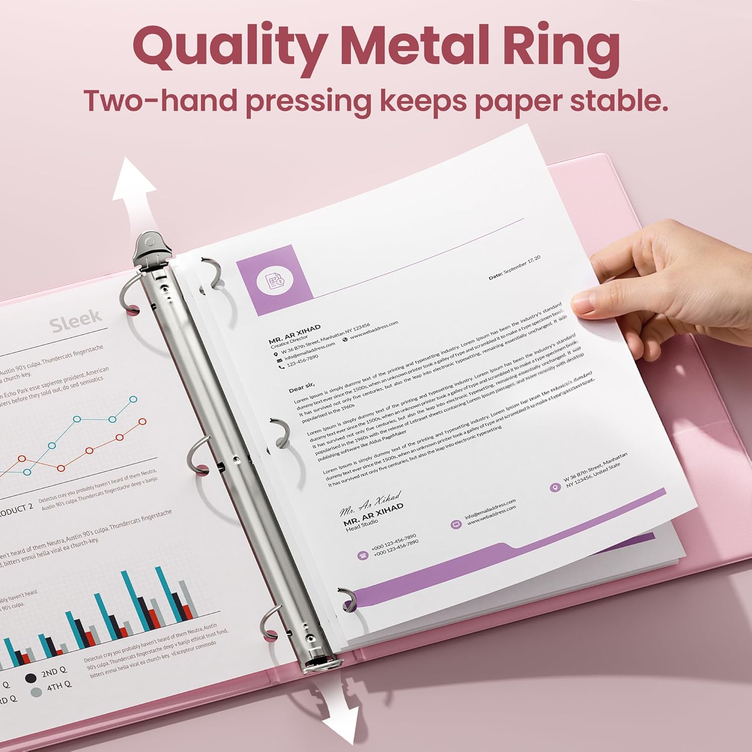 SUNEE 3 Ring Binder 1 Inch Pink 1 Pack, Holds 175 Sheets of Letter Paper, Clear View 1" Three Ring PVC-Free (Fit 8.5x11 Inches) for School or Office Supplies