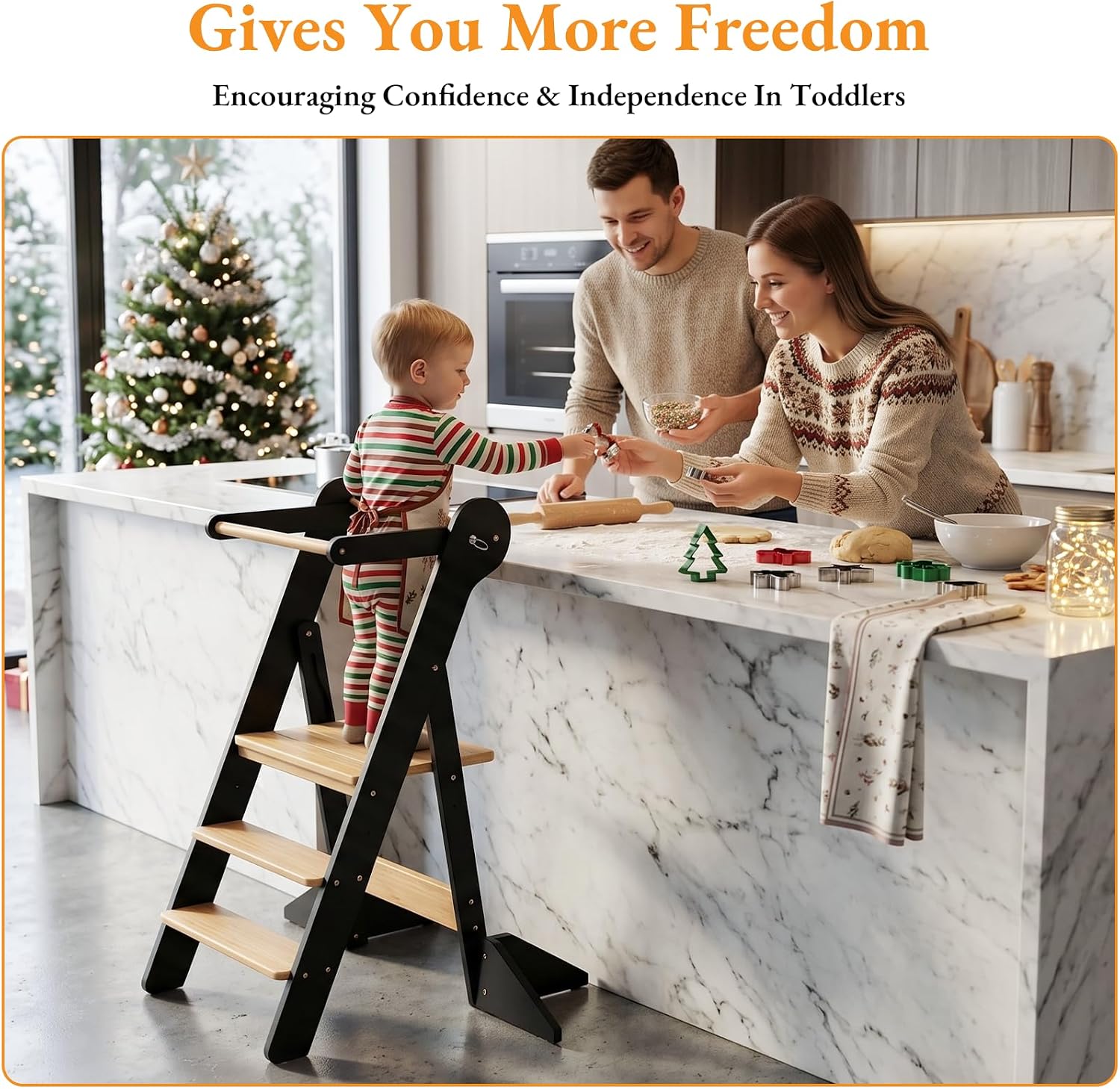 COSYLAND Toddler Standing Tower Foldable Toddler Kitchen Step Stool