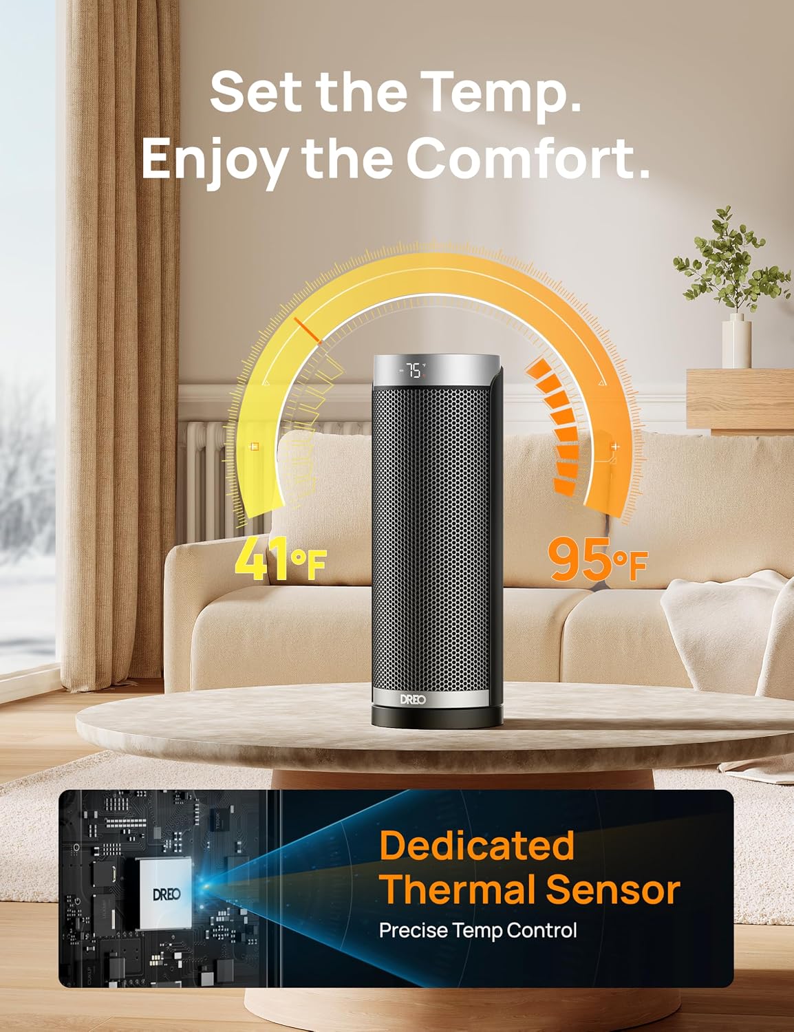 DREO 1500W Electric Space Heater with Remote for Large Room Bedroom,16 Inch