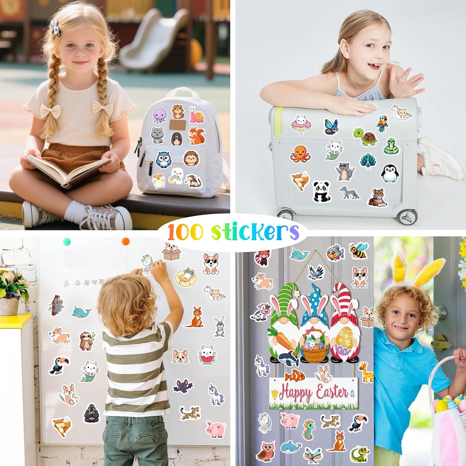RINOLY 100 PCS Water Bottle Stickers for Kids,Waterproof Vinyl Animal Stickers for Kids,Skateboard,Laptop Stickers for Girls Boys Classroom Prizes