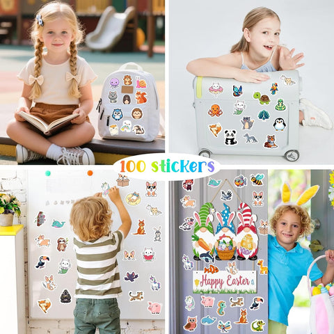 RINOLY 100 PCS Water Bottle Stickers for Kids,Waterproof Vinyl Animal Stickers for Kids,Skateboard,Laptop Stickers for Girls Boys Classroom Prizes