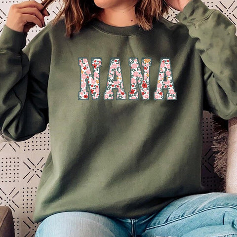 Personalized Embroidered Applique Grandma Sweatshirt Custom Nana Mimi Granny Mamaw Mama Women Gift Mothers Day 2024