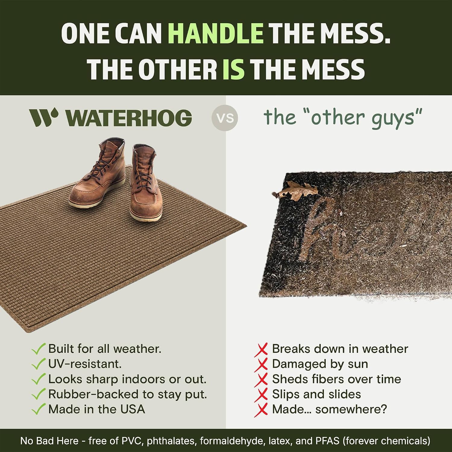 WaterHog Squares Heavy Duty Front Door Mat, 23"x35.5", Camel