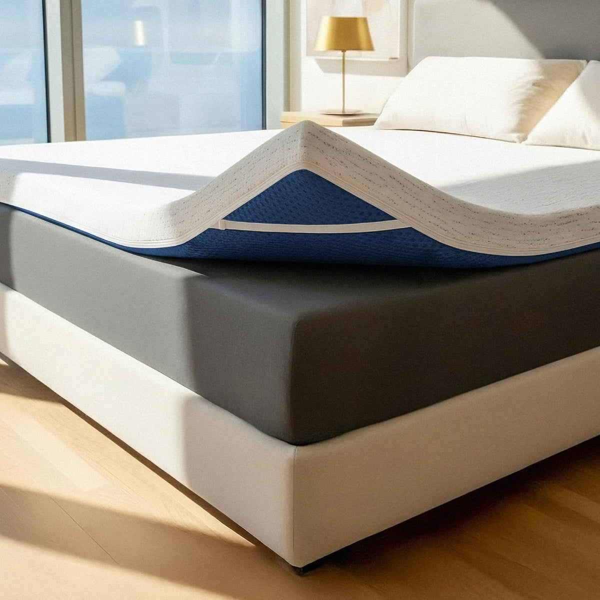 ViscoSoft 3 Inch Memory Foam Mattress Topper Full XL - Select High Density Ventilated Extra Long Mattress Pad - Premium Removable Rayon Cover