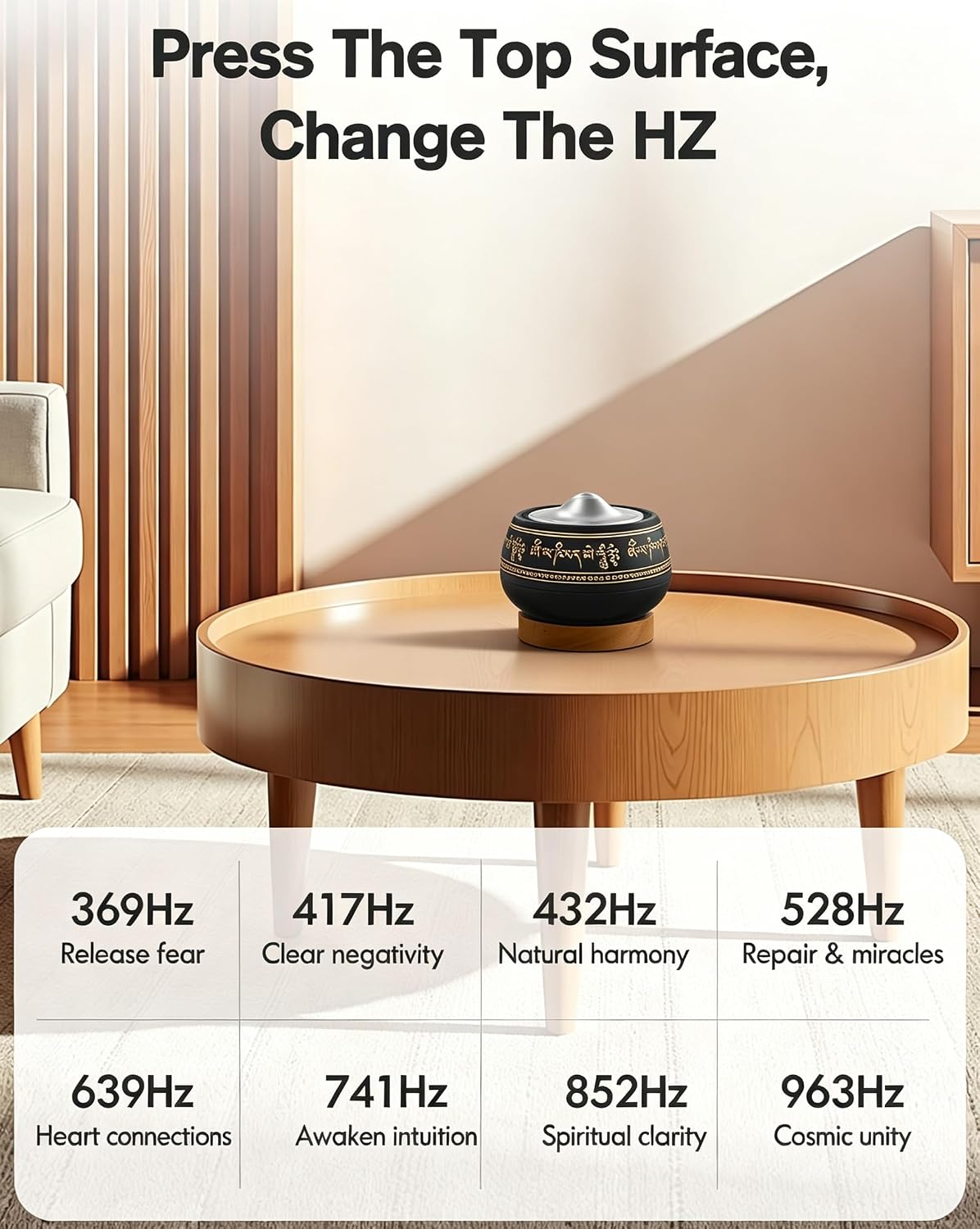 NDLT Portable Electronic Tibetan Singing Bowl, 8 Healing Frequencies (369-963Hz), Auto & Manual Modes, Vibration Therapy with Timer, USB-C Rechargeable Meditation Device for Yoga, Relaxation and Reiki