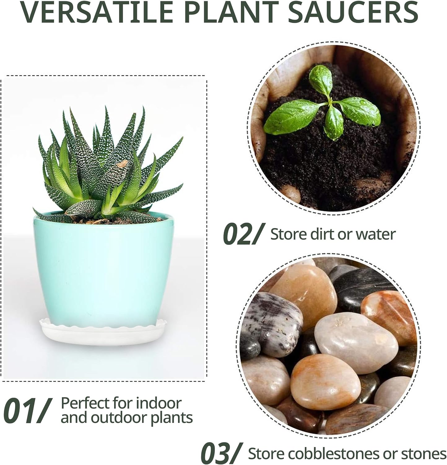 Plant Saucer, 7 Pack 8 10 12 14 15 Inch Durable Plastic Plant Trays for Pots, White & Black Round Plant Pot Saucers, Drip Tray for Indoor and Outdoor Garden (15", for 12 13 Inch Pot)