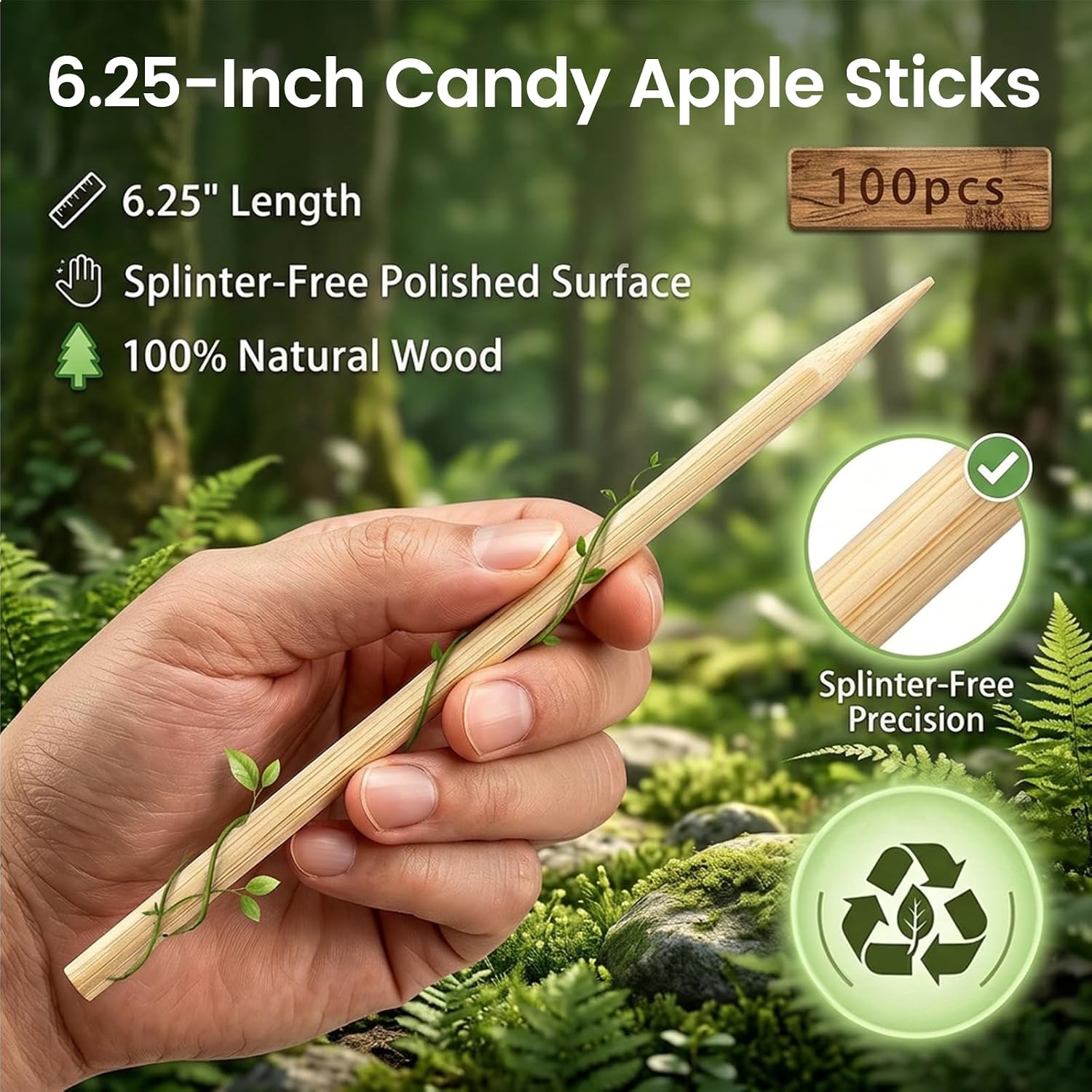 HANSGO 100PCS Candy Apple Sticks, 5 mm 6.25 inch Bamboo Skewers for Caramel Apple Cotton Candy Sticks Lollipop BBQ Corn Dog