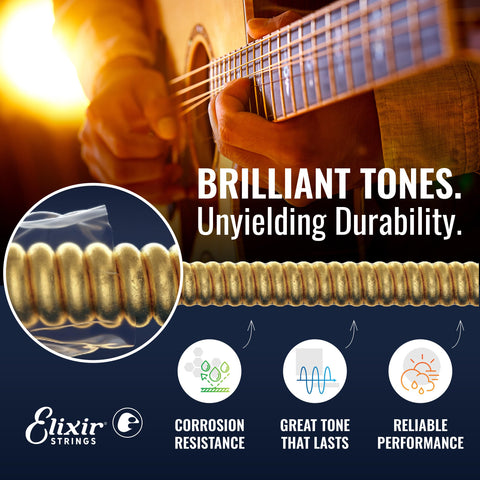 Elixir Strings, Acoustic Guitar Strings, Phosphor Bronze with NANOWEB Coating, Longest-Lasting Rich and Full Tone with Comfortable Feel, 6 String Set, Light 12-53