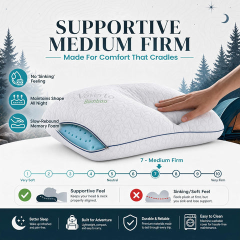 Vaverto Camping Pillow - Backpacking Memory Foam Travel Pillow 1-Pack