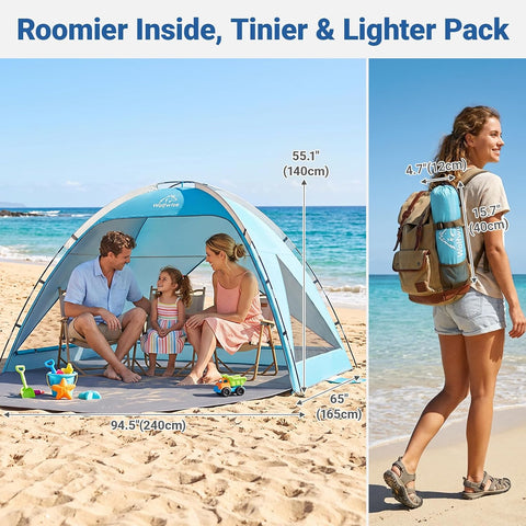 Wolfwise Beach Tent Sun Shelter Portable, Large 3-4 Person Sunshade Cabana