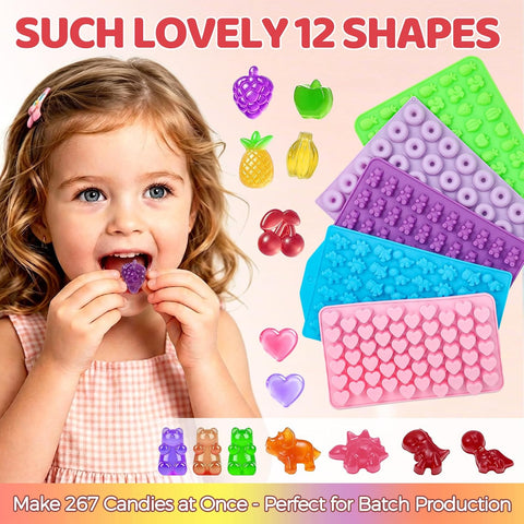 Gummy Molds, 5pcs Gummy Bear Candy Silicone Molds with 2 Droppers & 1 Brush