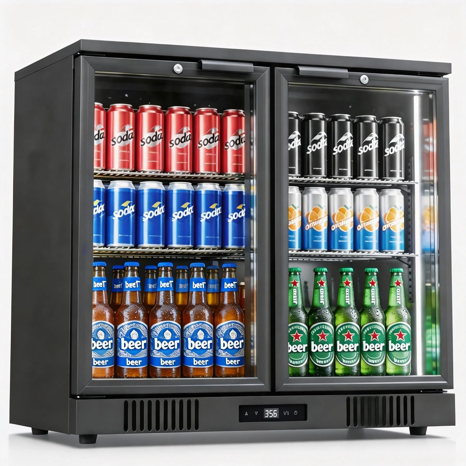 Malphi 36 Inch Back Bar Cooler 2 Door 216 Can Black