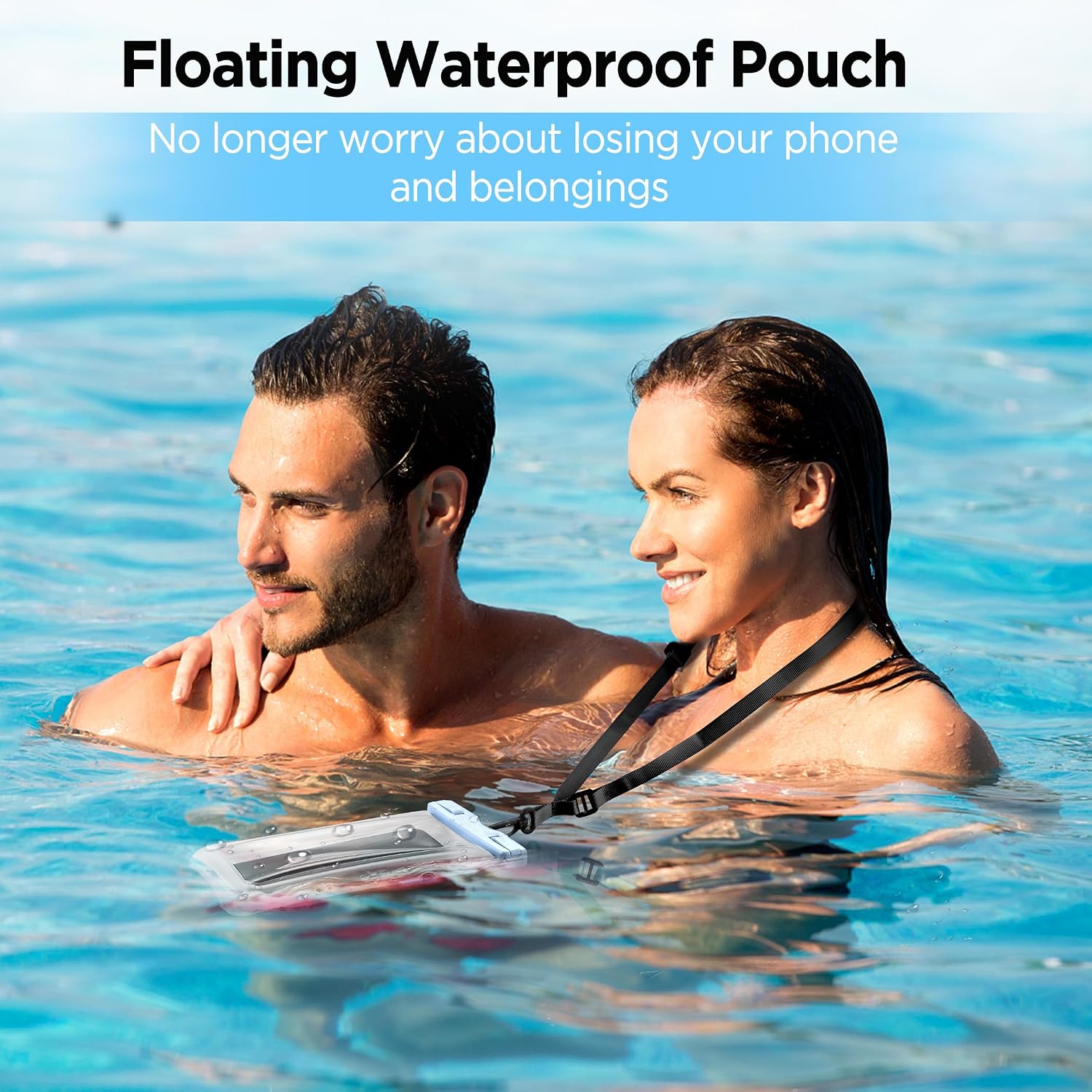 CACOE Floatable Waterproof Phone Pouch 2 Pack Up to 7.0",White+Blue