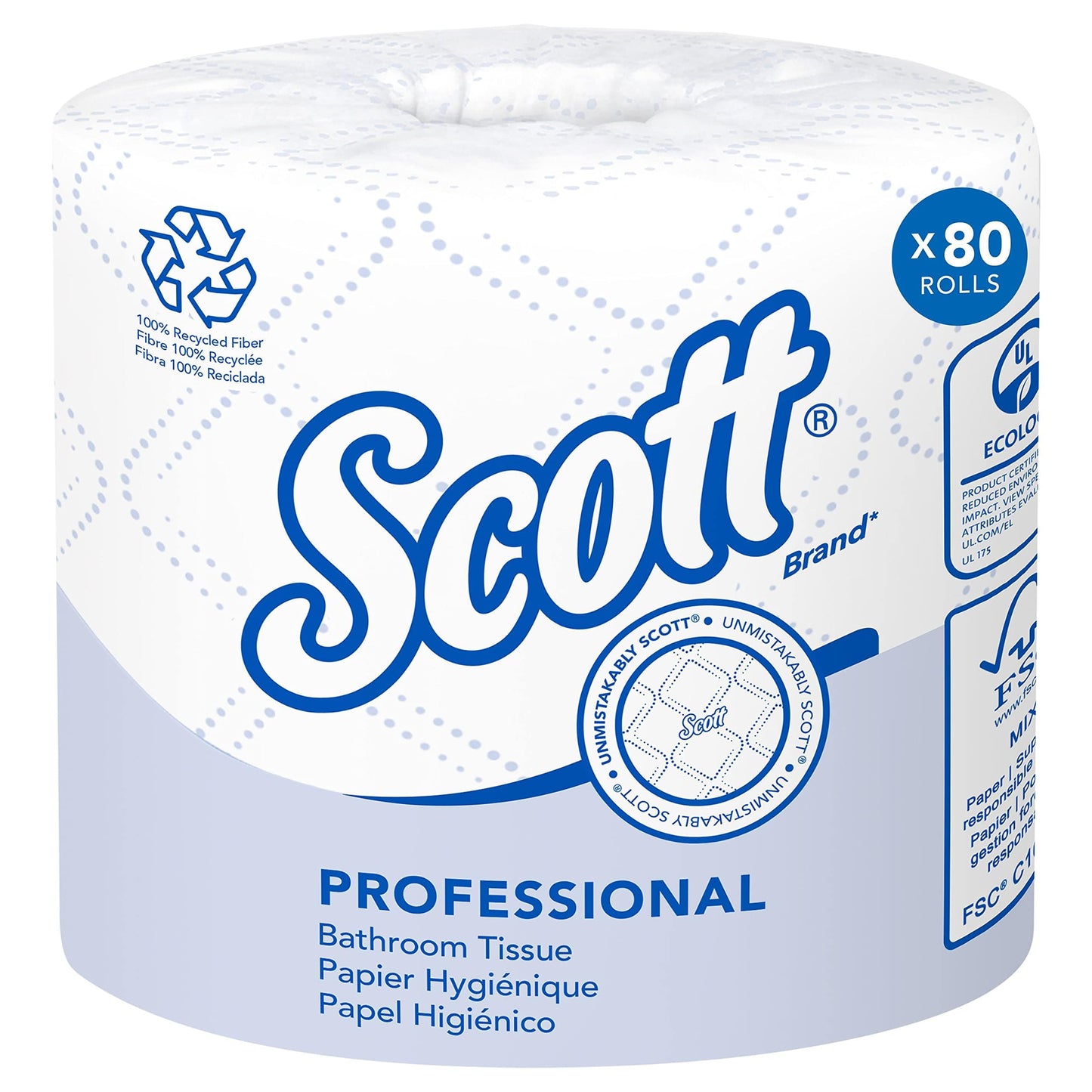 Scott® Professional 100% Recycled Fiber Standard Roll Toilet Paper, Bulk (13217), with Elevated Design, 2-Ply, White, Individually wrapped rolls (473 Sheets/Roll, 80 Rolls/Case, 37,840 Sheets/Case)