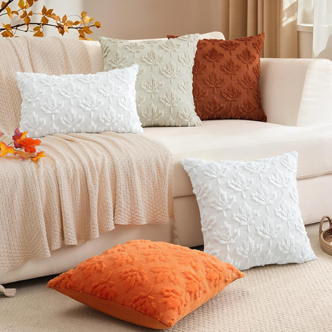 Artscope Maple Leaf Fall Pillow Covers 20 x 20 Set of 2 Decorative Autumn Harvest Holiday Throw Pillow Cases Soft Plush Faux Fur Couch Cushion Case for Farmhouse Sofa Bed Room Home Decor-Rust