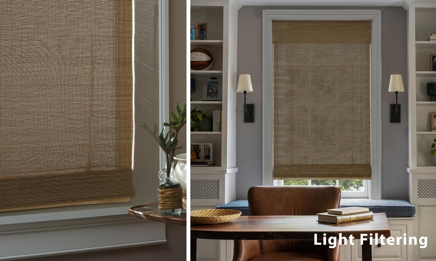 LazBlinds No Drill Cordless Bamboo Roman Shades, 24" W × 64" H, Acorn