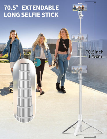 71" Selfie Stick, Smartphone Tripod Stand All-in-1 with Remote, Travel Tripod for iPhone, Extendable Cell Phone Tripods for Selfie/Video Recording/Photo/Live Stream/Vlog
