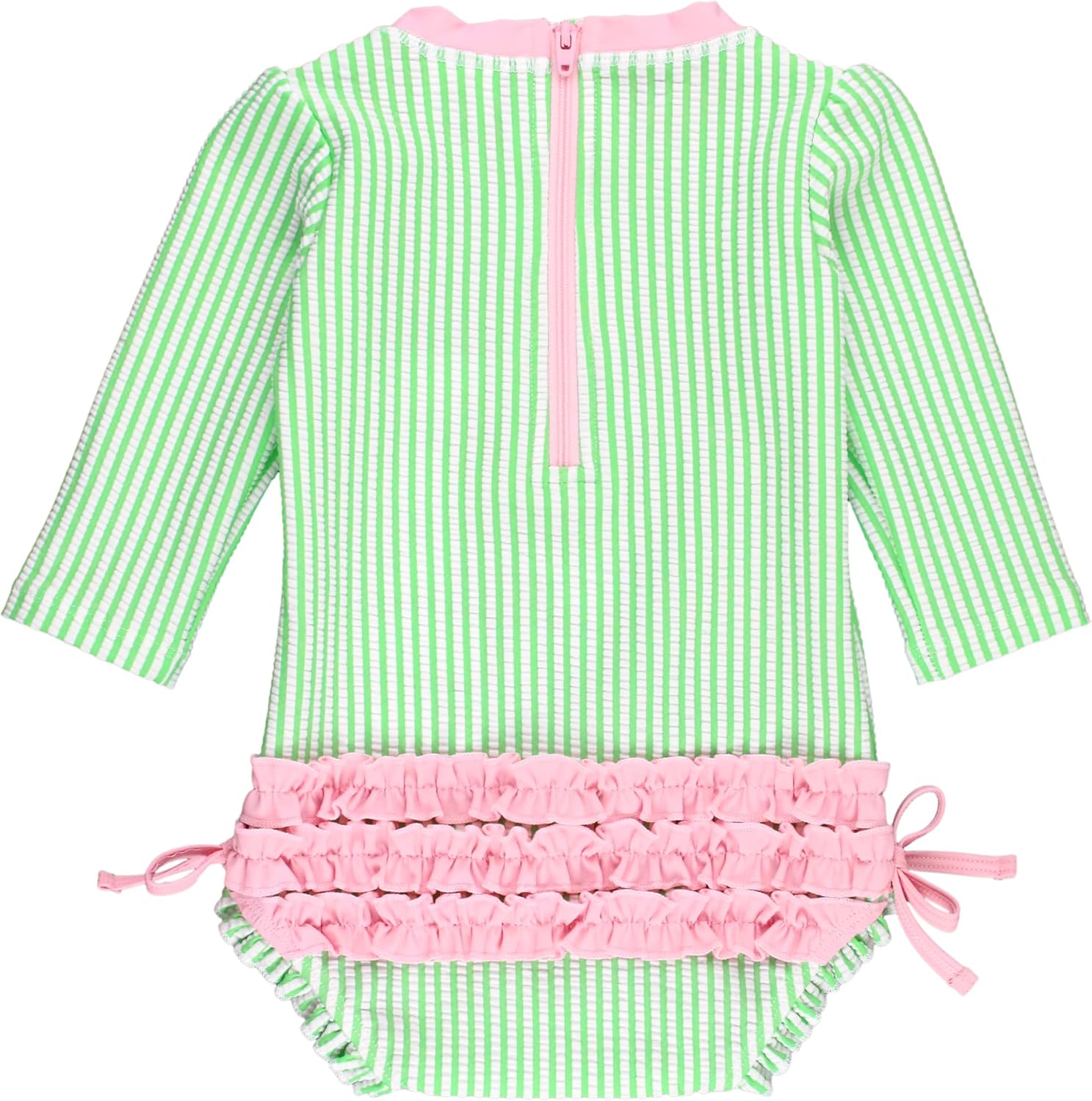 RuffleButts Baby Girls Seersucker Rash Guard - One Piece Swimsuit UPF 50+