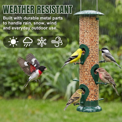 FEED GARDEN Bird Feeder for Outdoors Hanging, 13" 6 Ports, Clear Tube