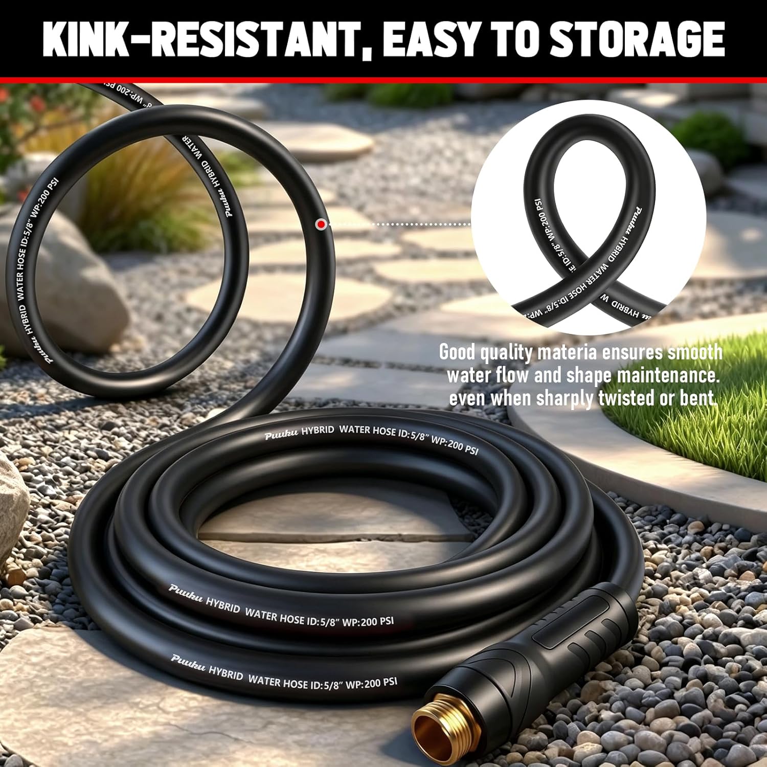 Garden Hose 100ft x 5/8", NON-EXPANDABLE Heavy Duty Premium Flexible Hose
