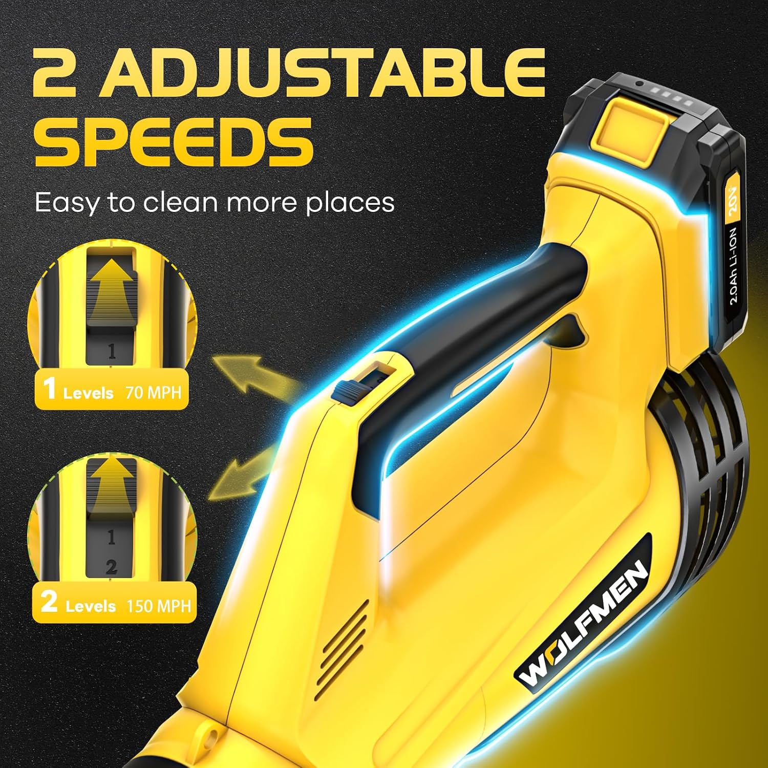 Leaf Blower, Electric Cordless Leaf Blower with 2 Batteries and Charger, 2 Speed Mode, Lightweight Cordless Blower for Blowing Leaves, Patio Cleaning, Blowers for Lawn Care and Dust