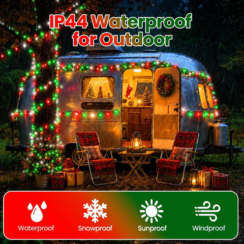 Solar Christmas Lights Outdoor Waterproof Solar Powered String Lights for Christmas Decorations, Total 100LED 45FT for Yard Pathway Garden Fence, 8 Modes 50LED x 2 Packs,Red Green White