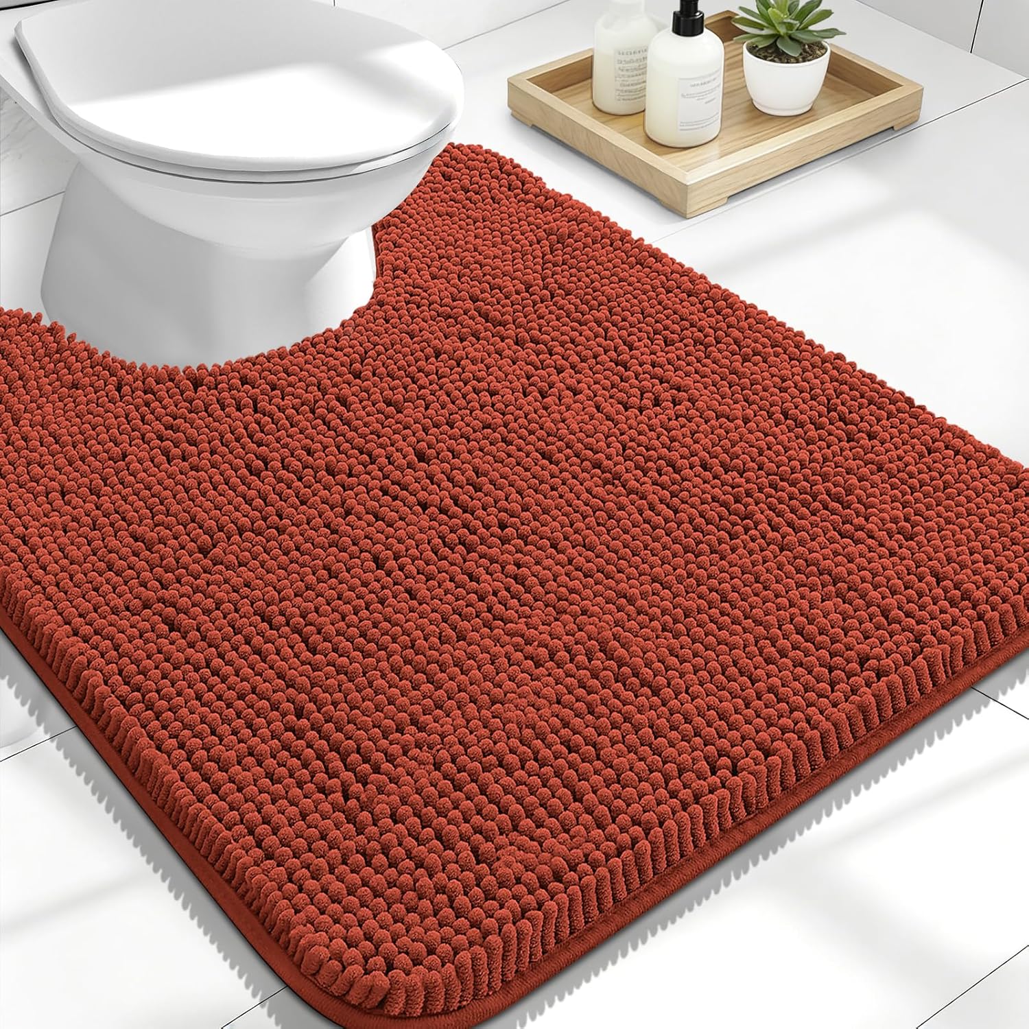 OLANLY Toilet Rugs U-Shaped 24x20, Soft Absorbent Chenille Contour Rugs