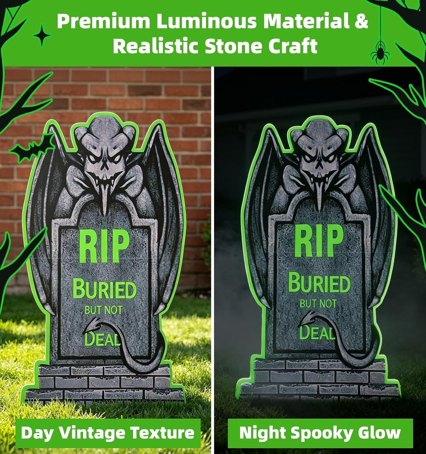 25.6" Halloween Tombstones Outdoor Decor,6-Pack Glow in The Dark