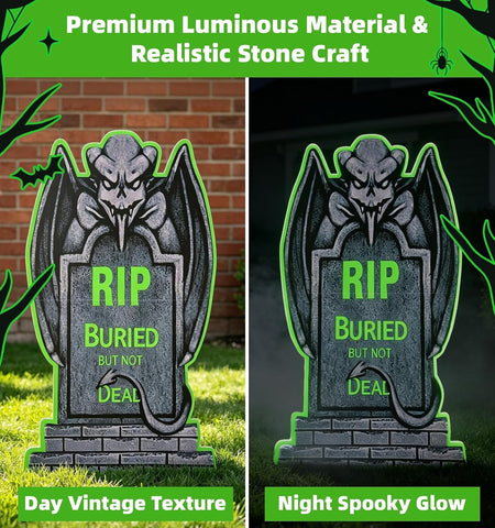 25.6" Halloween Tombstones Outdoor Decor,6-Pack Glow in The Dark