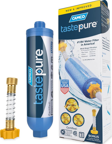 Camco Tastepure RV Water Filter - GAC & KDF Filtration - Made in the USA