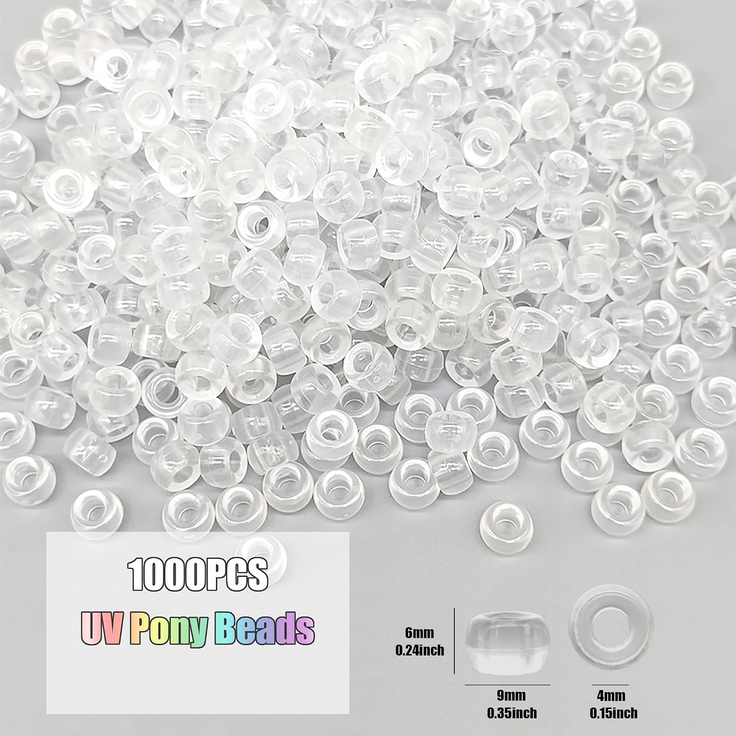 1000Pcs UV Pony Beads Bracelet, 9mm Solar Magic Beads, Color Changing for Necklace, Hair Beads, Key Chain, Jewelry Making