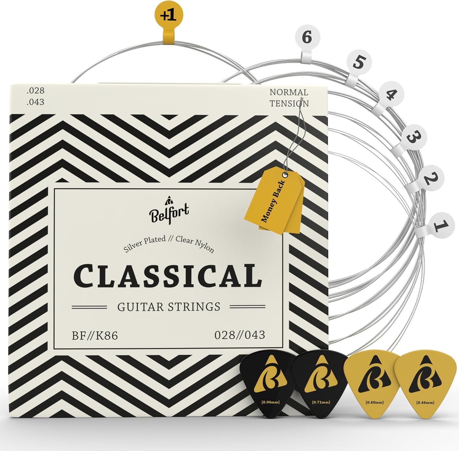 BELFORT Classical Guitar Strings – Nylon Silver-Wound 6-String Set