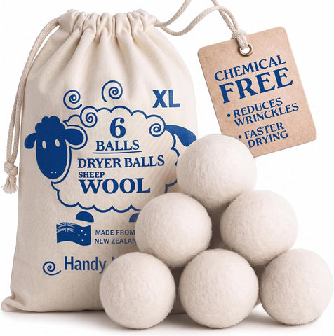 Handy Laundry Wool Dryer Balls 6-Pack, Reusable Natural Fabric Softener