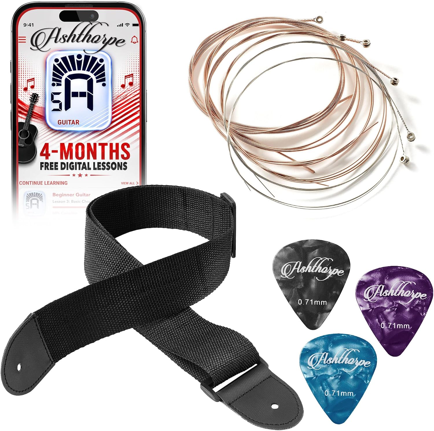 Ashthorpe 41-inch Beginner Cutaway Acoustic Guitar (Blue), Full Size Basic Starter Kit w/Gig Bag, Strings, Strap, Picks, and Lessons