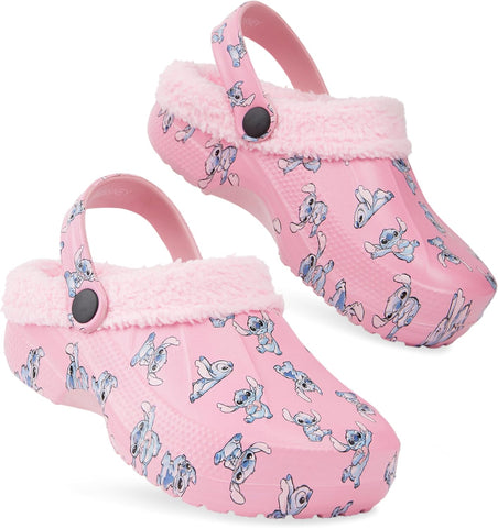Disney Stitch Clogs for Girls with Fleece Lining, Slip On Shoes, Cozy Indoor, Outdoor Winter Clogs, Cute Gifts for Girls