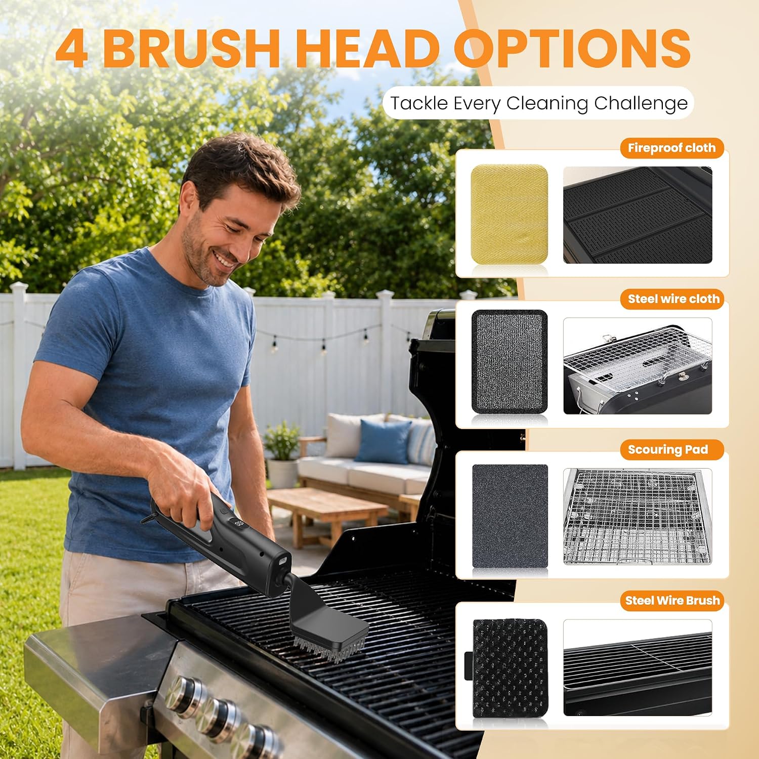 Electric Grill Brush with LED Light, Grill Cleaner for Outdoor Grill（Black）
