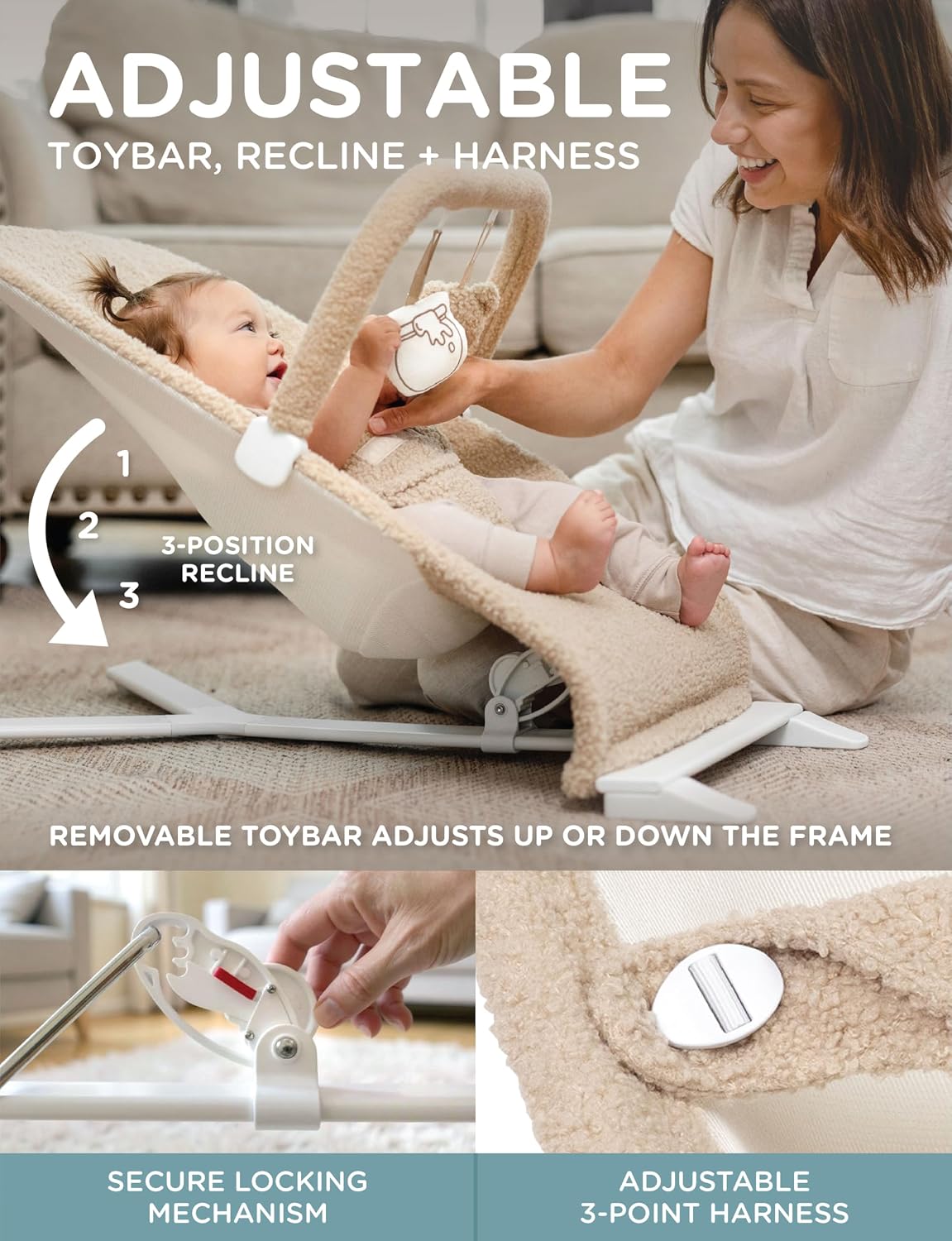 Baby Delight Alpine Deluxe Portable Bouncer, Tan Sherpa