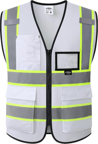 JKSafety Safety Vest for men women Hi Vis Vest with Pockets and Zipper High Visibility Reflective Vests BX320