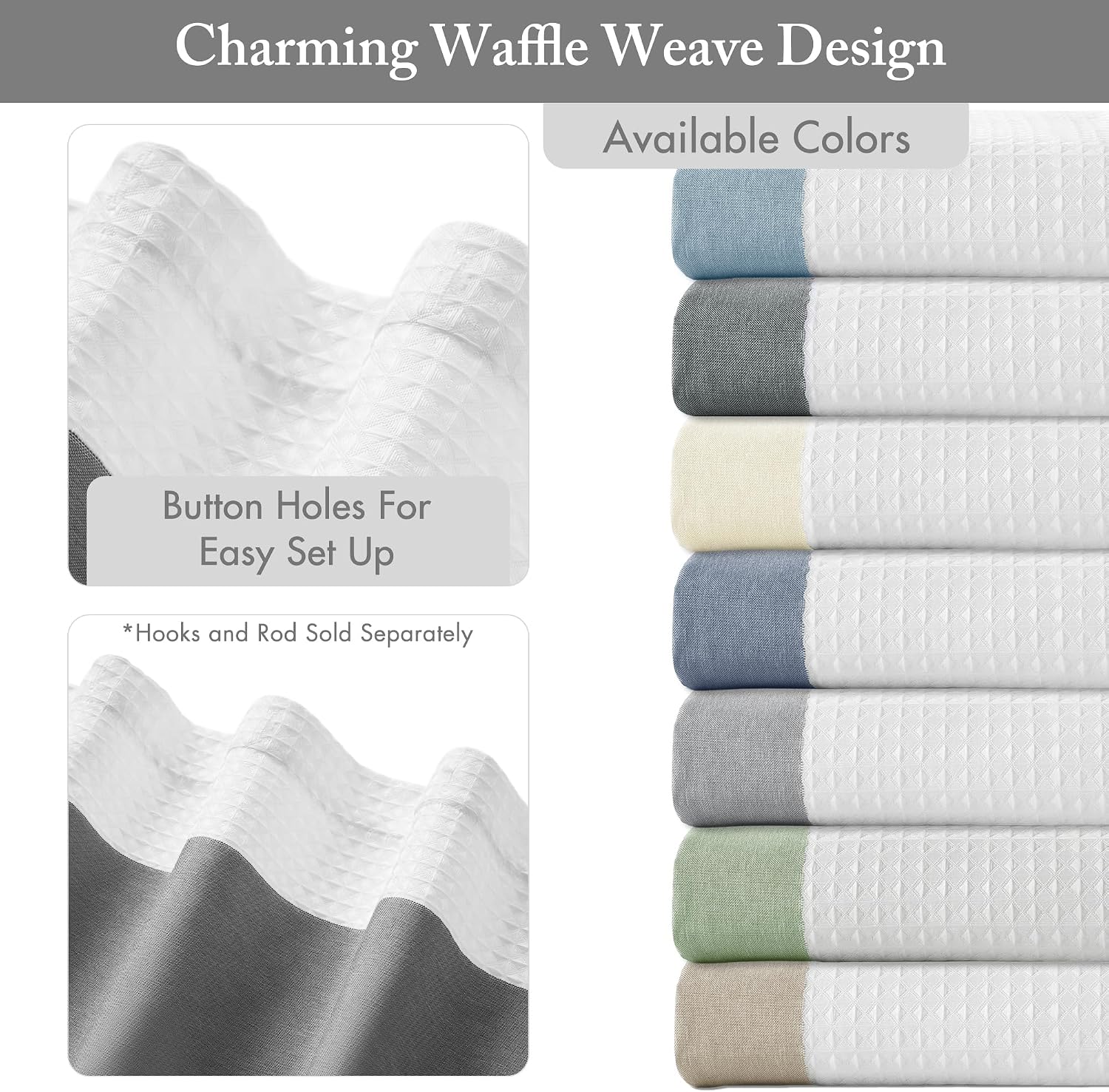 Madison Park Spa Waffle Weave Extra Long Shower Curtain, 72 x 84, Charcoal
