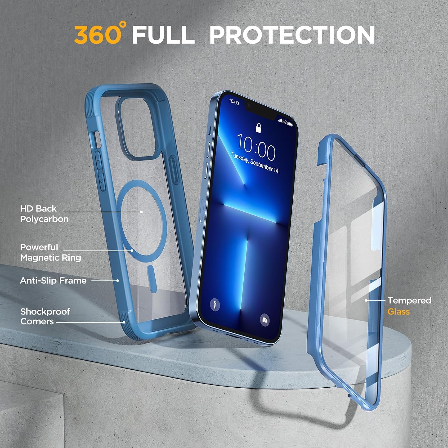 Miracase for iPhone 13 Pro Case 6.1",Built-in Glass Screen Protector,Blue