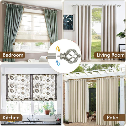 KAMANINA Silver Curtain Rod 32 to 58 Inch, Adjustable Window Treatment Rods