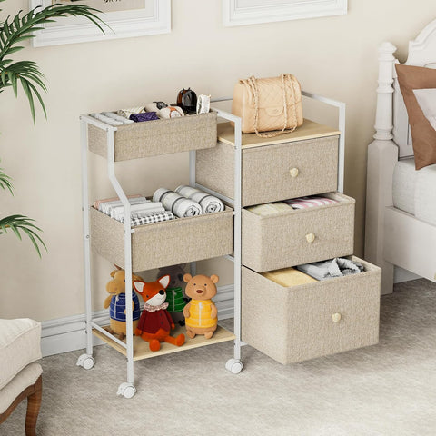 Modanais Baby Diaper Caddy Organizer Rolling Cart with Drawers, Off White