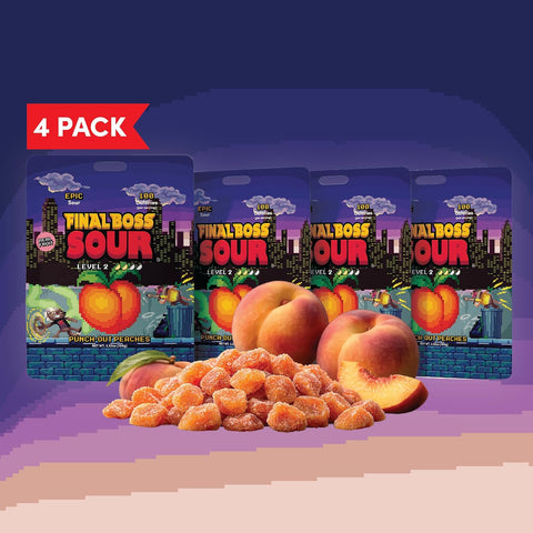 Final Boss Sour Fruit Candy, Punch-Out Peaches, Level 3, 4 Pack