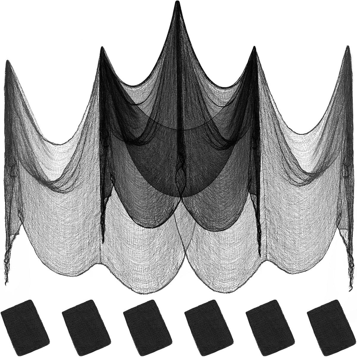 6 Pack Halloween Black Gauze Wall Decor,Outdoor Halloween Fake Spider Web Decorations Webbing,Cobwebs Mesh Spooky Fabric,30X72 in Black Cheesecloth for Haunted House Indoor Creepy Cloth Backdrop (6)