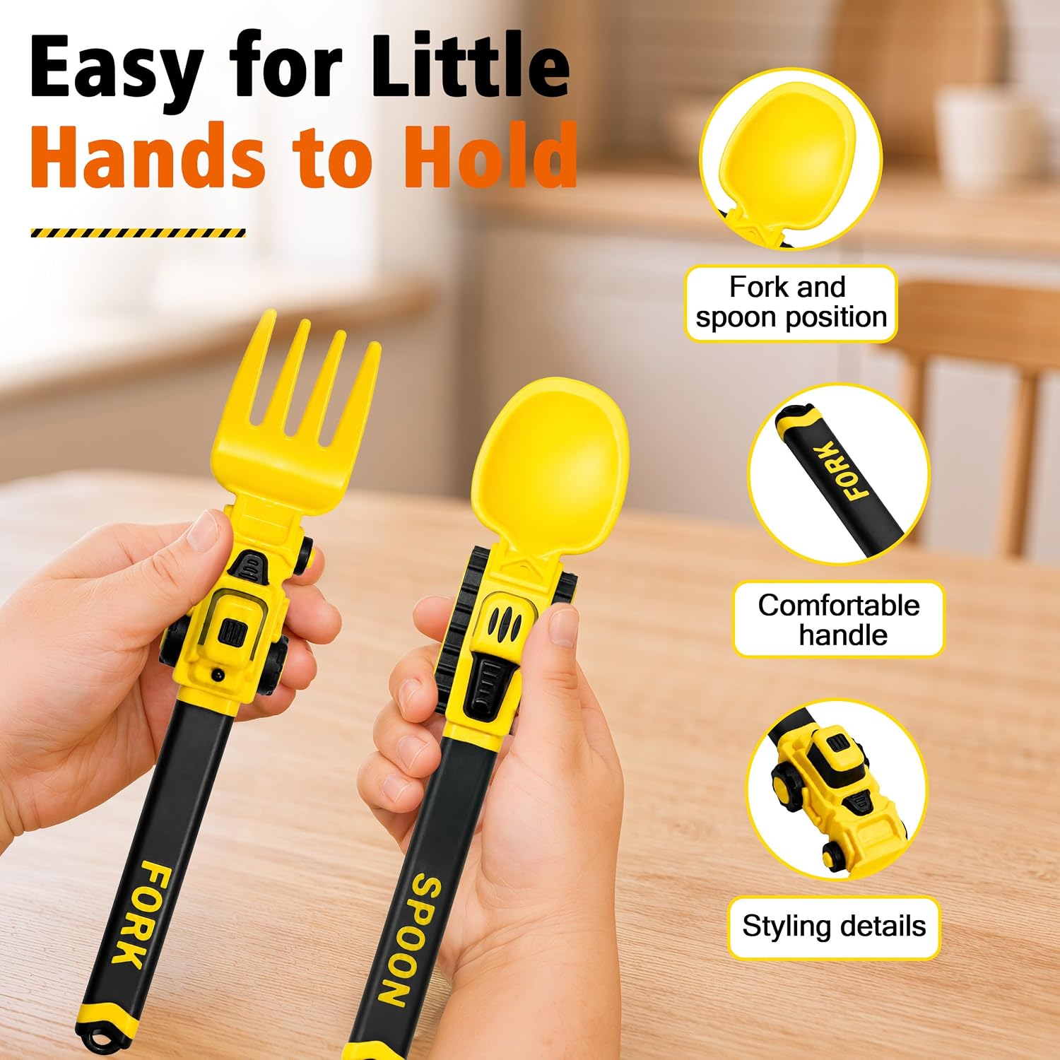 Deinyi Construction Toddler Utensils, Reusable Toddler Fork and Spoon