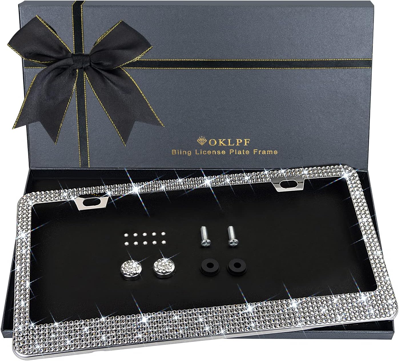 Bling License Plate Frame for Women, 1PCS Sparkly License Plate Frames| Over 1200 pcs 14 Facets Bedazzled Clear Glass Diamond Rhinestone Crystals w/Free Glitter Diamond Box (Red)