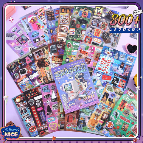Girl's Japanese Retro Sticker Book, Y2K Showa Theme - 800+ Cute Old Showa Style Old Items Stickers, for DIY Scrapbooking Journaling Handbook Decoration