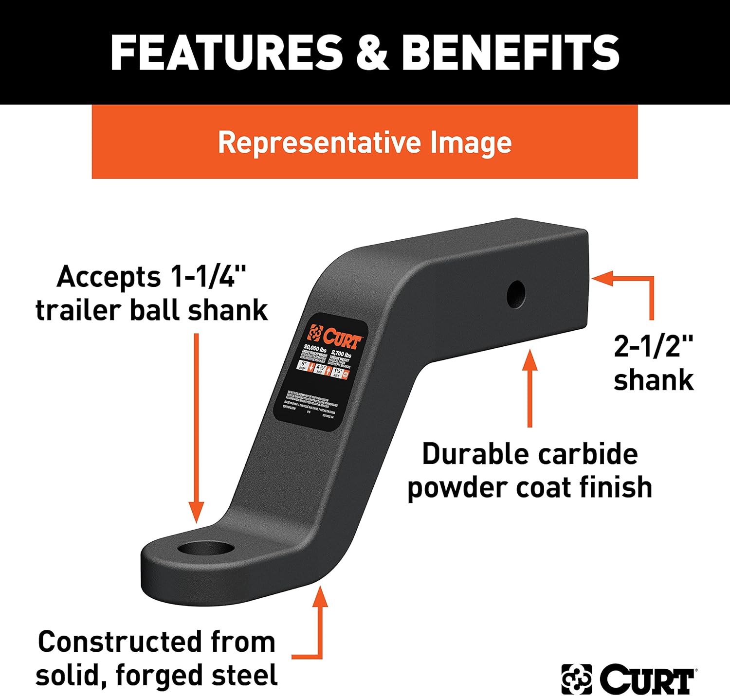 Commercial Duty Forged Ball Mount (2-1/2" Shank, 20,000 lbs., 6" Drop)