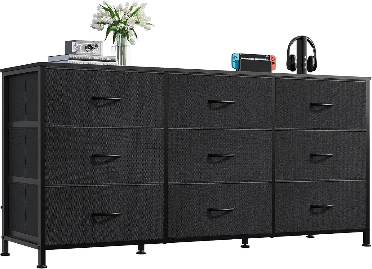 WLIVE Dresser TV Stand for 55 Inch TV, 9 Drawer Dresser for Bedroom, Black